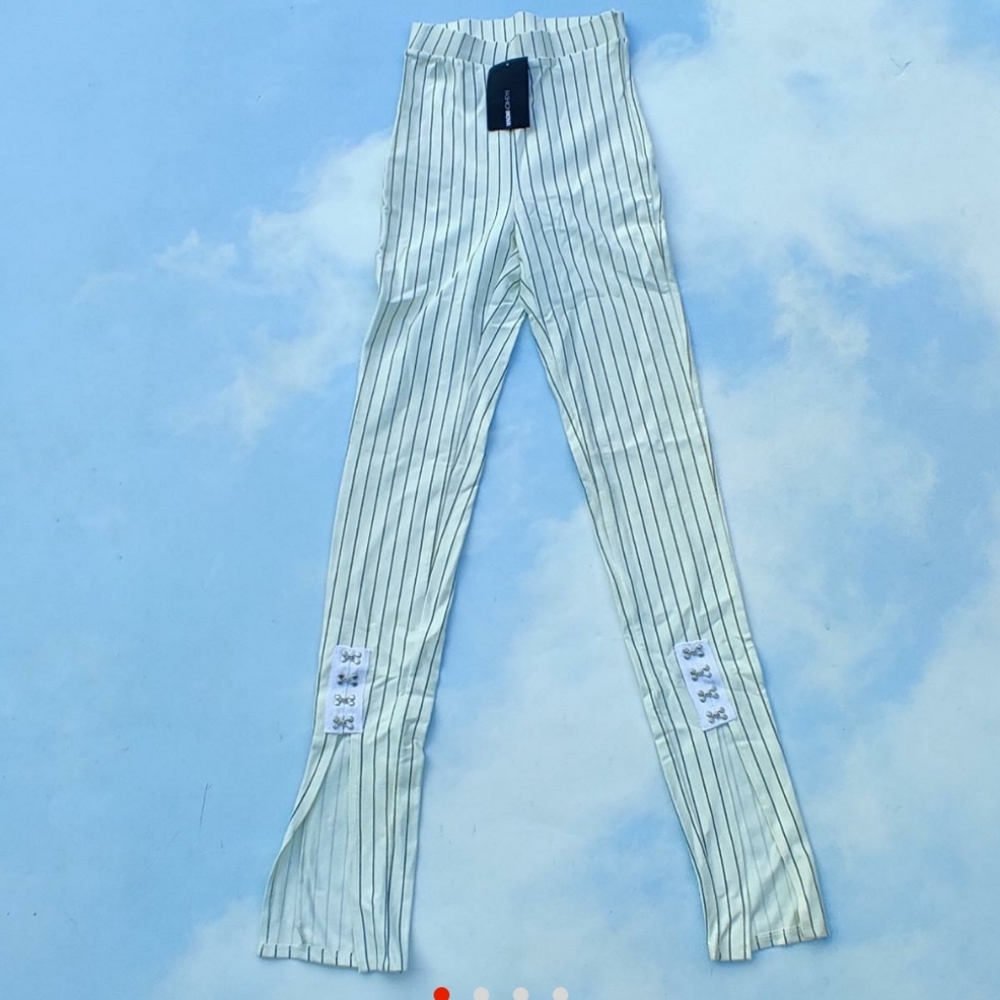 White Pinstripe Grommet Slit Pants Cool Unique Pants